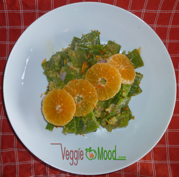 Salade haricots plats sauce mandarine-gingembre