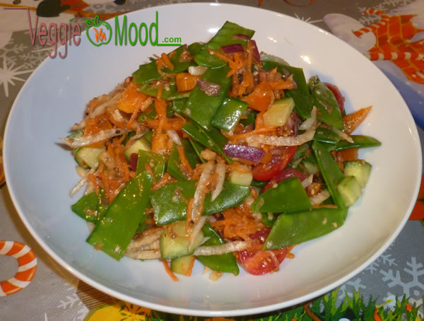 Recette Salade de pois goumands sauce piquante au sésame façon Thaï