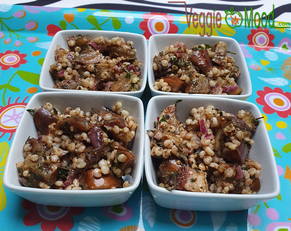 Recette verrines aubergines grillées et sorgho, aux épices et herbes fraîches