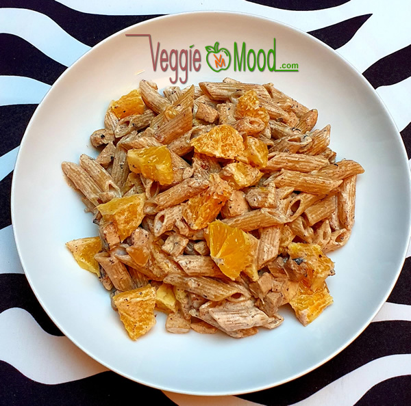 Recette penne au tofu caramélisé et oranges