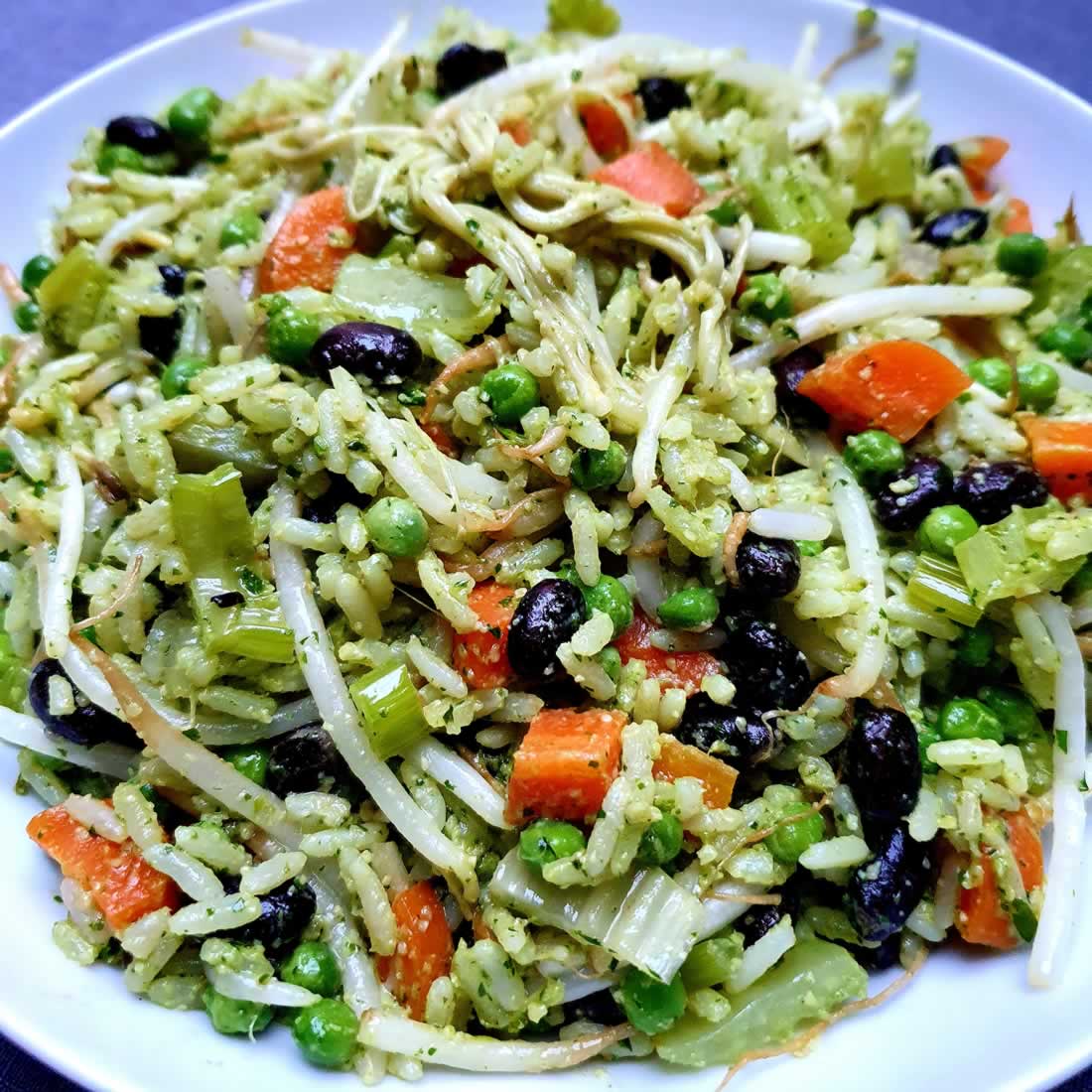 Riz au Pesto de coriandre, légumes et haricots noirs