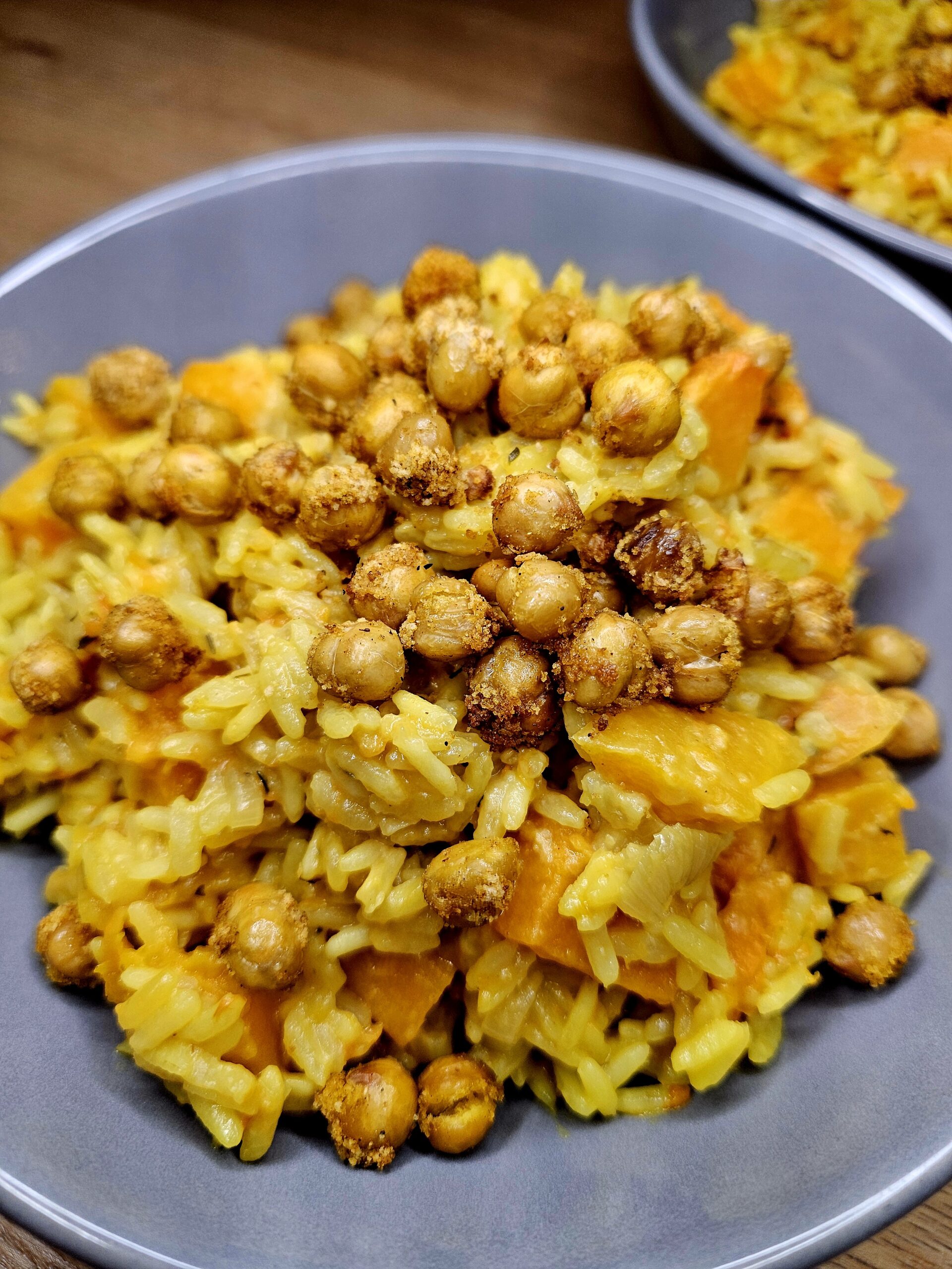 Risotto de butternut r&ocirc;tie, pois chiches croquants
